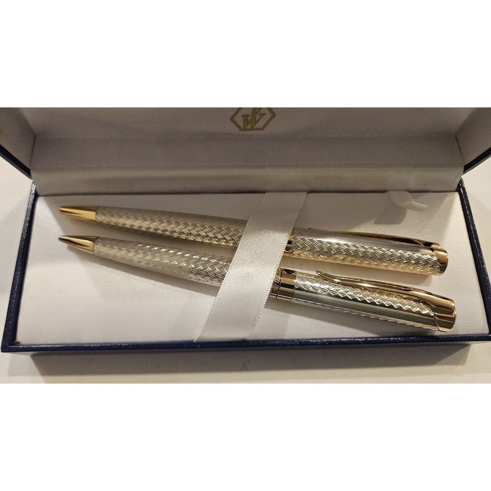 Set Rare 1990s Solid 925 Sterling Silver & Gold Vermeil Waterman L'Etalon (Stal